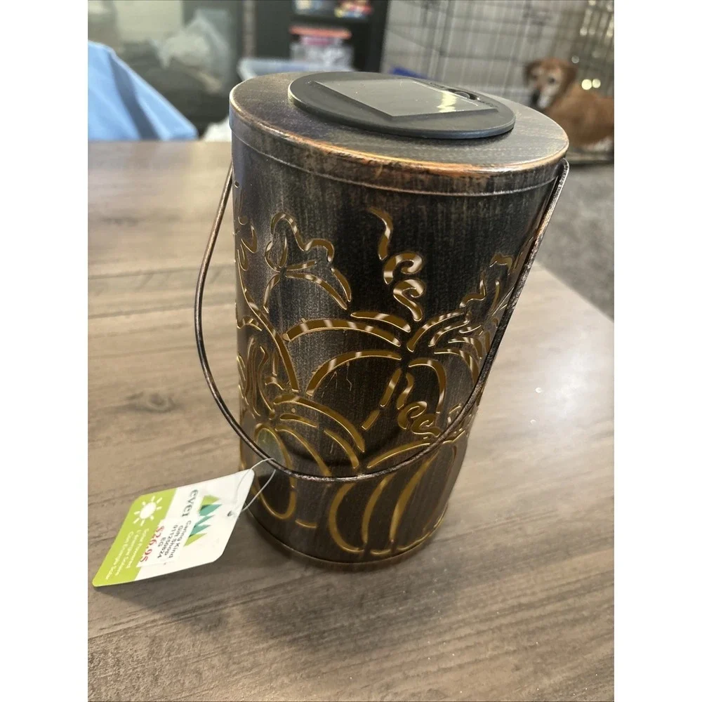 NWT Solar Oil Rubbed Bronze Cut Out Lantern, Pumpkins